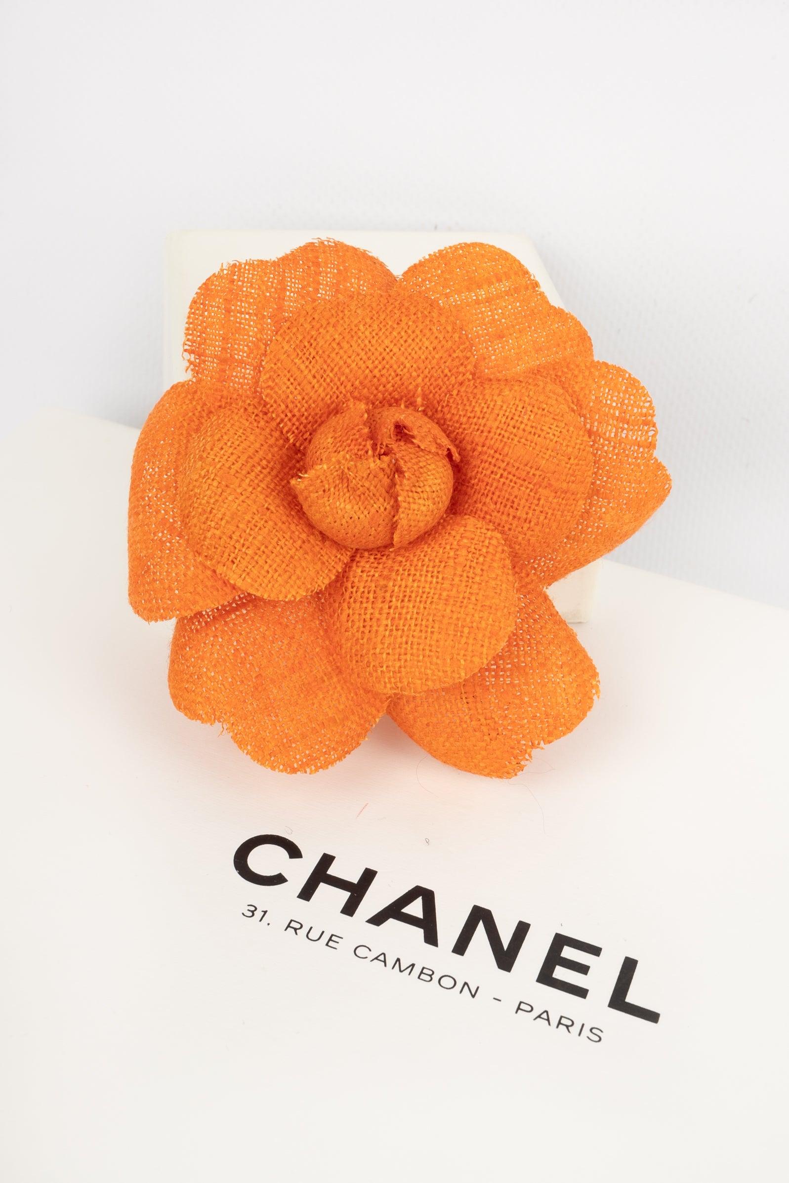 Chanel Orange Camellia Brooch For Sale 2