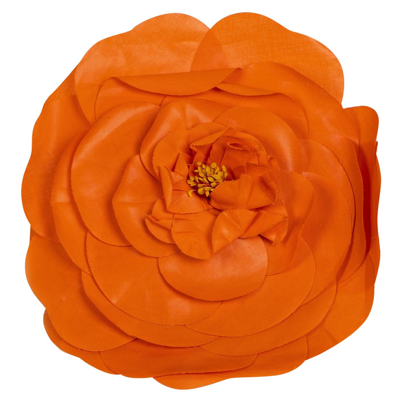 Chanel Orange Camellia Flower Brooch Pin