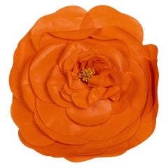 Chanel Orange Camellia Flower Brooch Pin