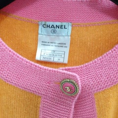Chanel Orange Cashmerel CC Logo Buttons & Pink Trim Cardigan