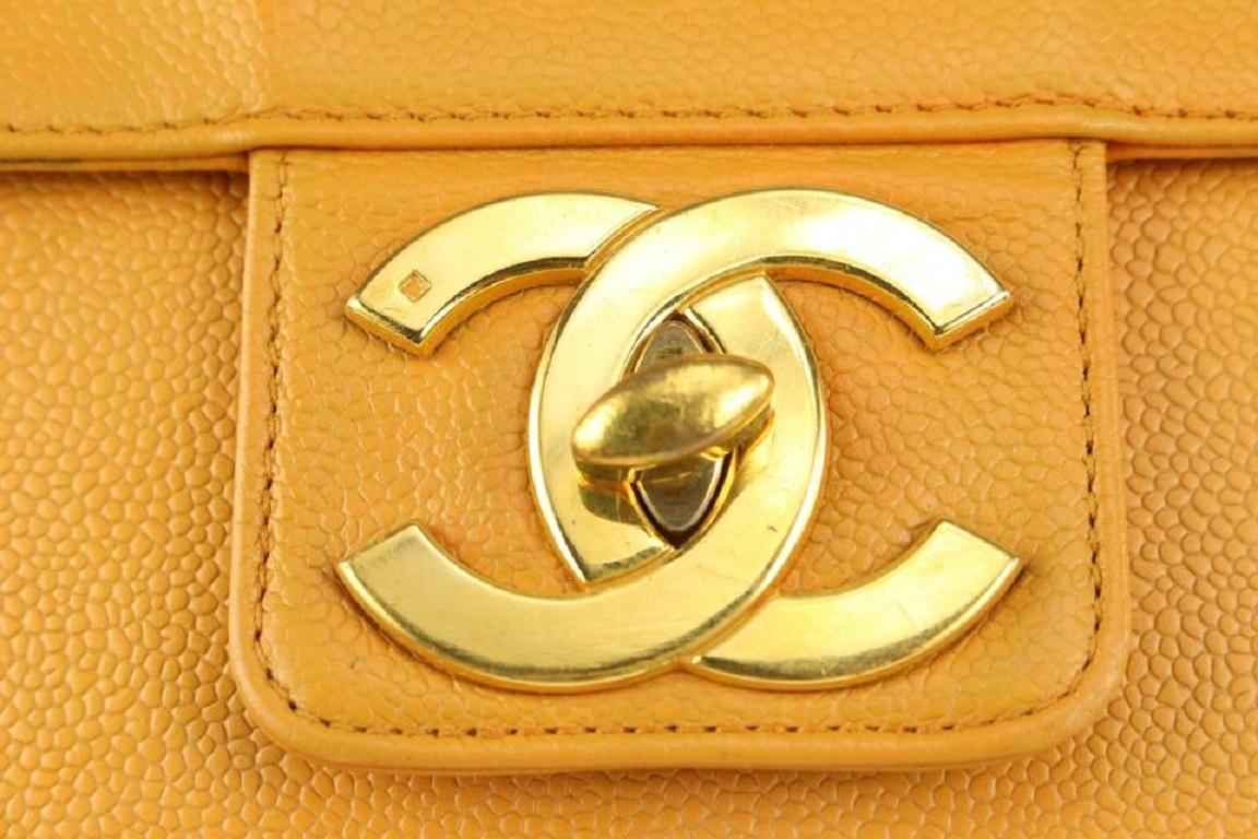 Chanel Orange Caviar Leather CC Logo Briefcase Top Handle Flap Attache 108c26 In Good Condition In Dix hills, NY