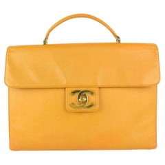Chanel Orange Caviar Leather CC Logo Briefcase Top Handle Flap Attache 108c26