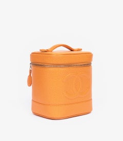 Chanel Orange Caviar Leather Vintage Timeless Vanity Case