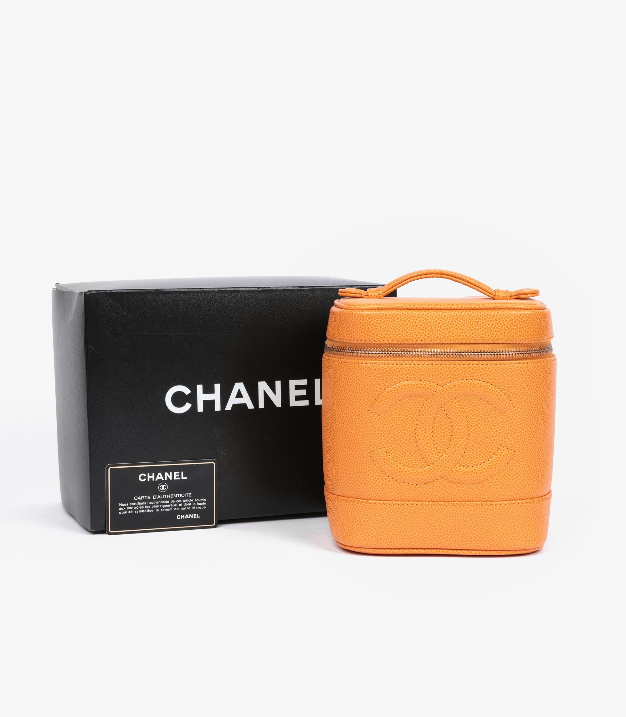 Chanel Orange Caviar Leather Vintage Timeless Vanity Case For Sale 2