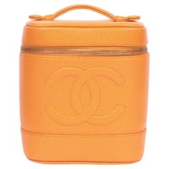Chanel Orange Caviar Leather Vintage Timeless Vanity Case