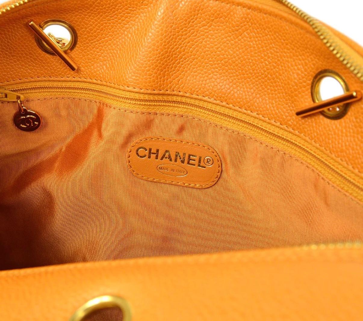 Chanel Orange Caviar Leather XLarge Overnight Weekender Travel Tote Shoulder Bag 1