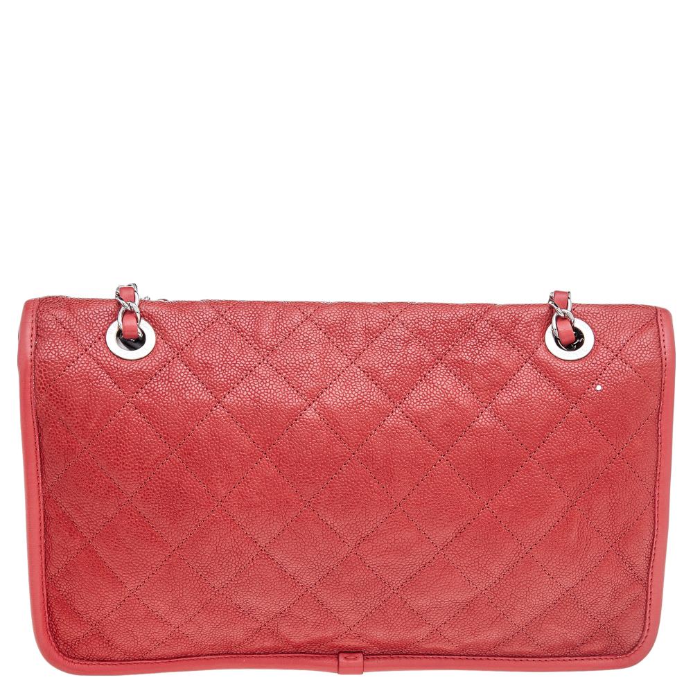 Chanel Orange Caviar Quilted Leather CC French Riviera Flap Bag 4