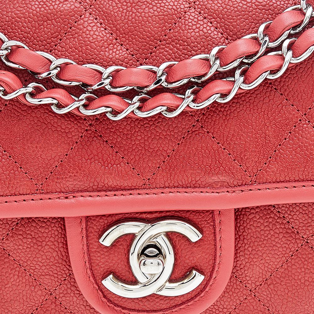 Pink Chanel Orange Caviar Quilted Leather CC French Riviera Flap Bag