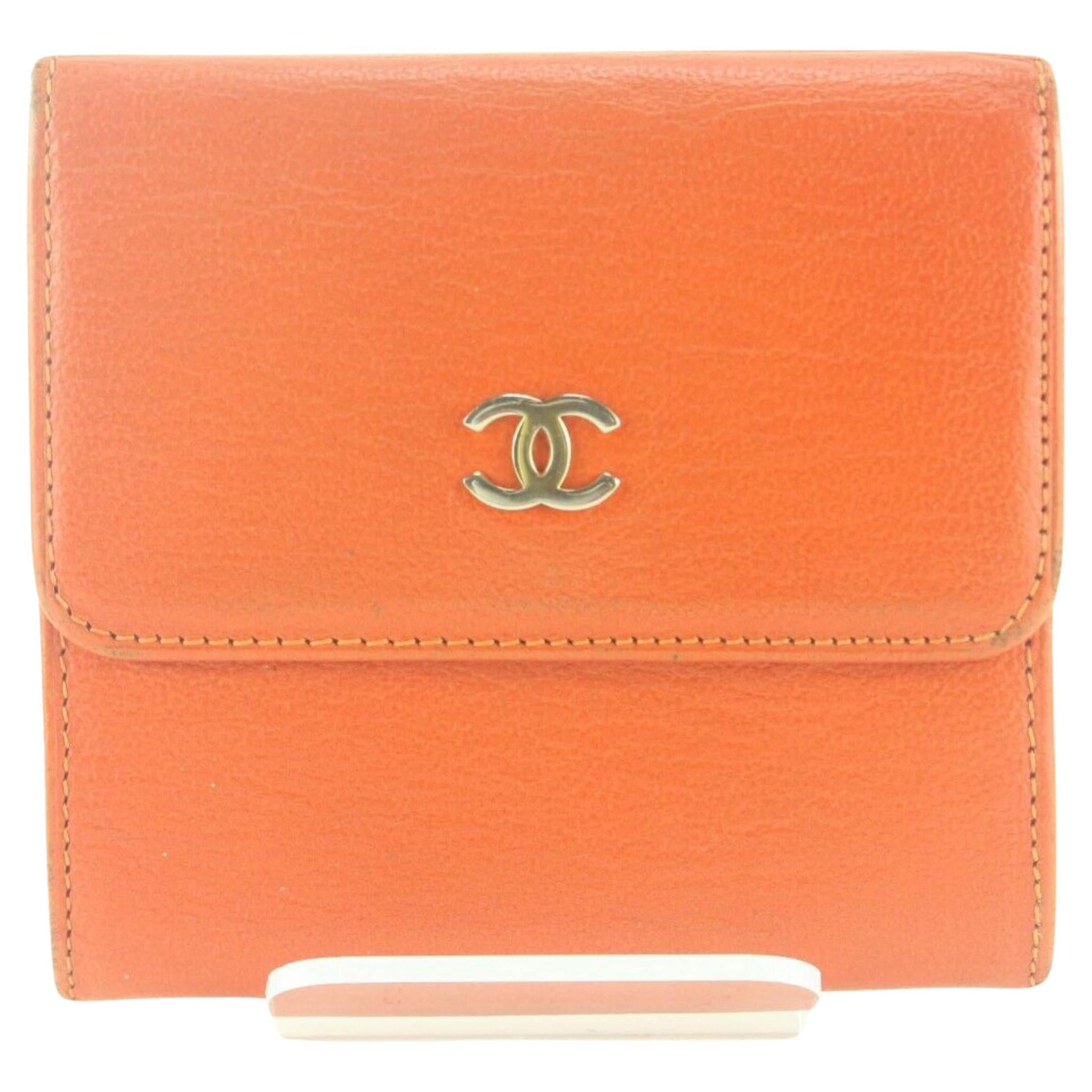 Chanel Orange CC Compact Trifold Wallet 2CC712K For Sale