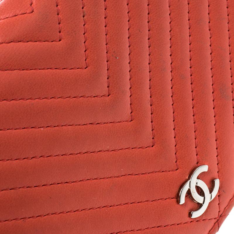 Women's Chanel Orange Chevron Leather CC Long Wallet
