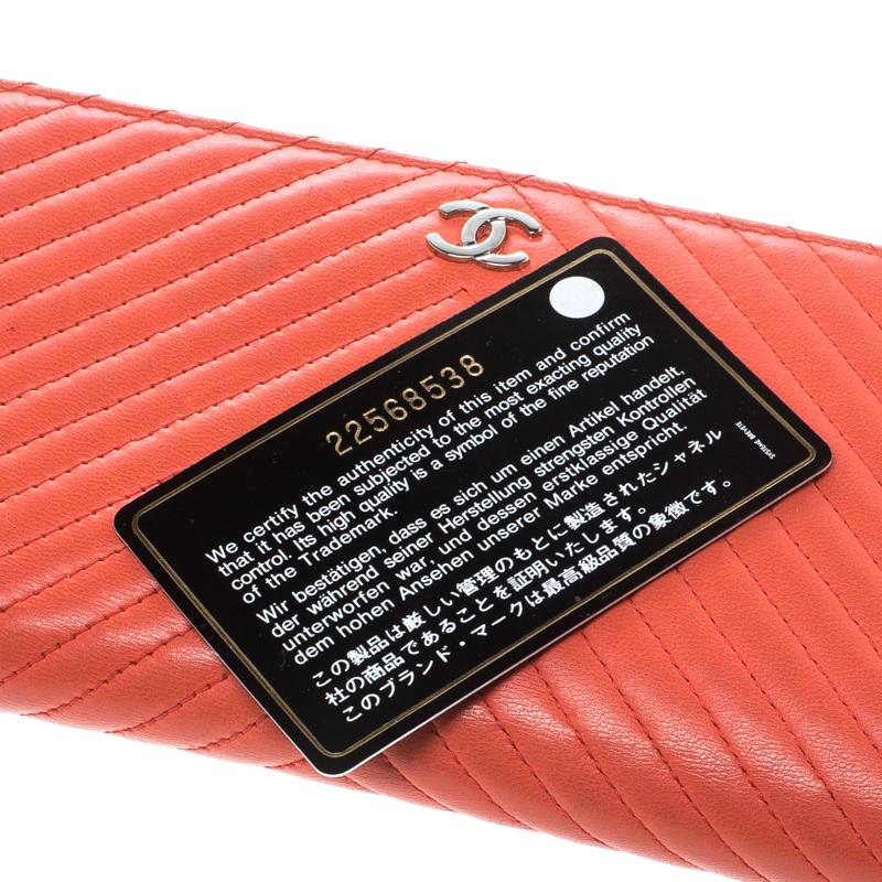 Chanel Orange Chevron Leather CC Long Wallet 3