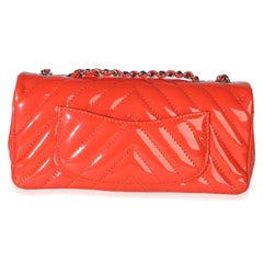 Chanel Orange Chevron Patent East West Single Flap Bag