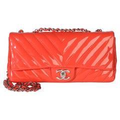 Chanel Orange Chevron Patent East West Single Flap Bag