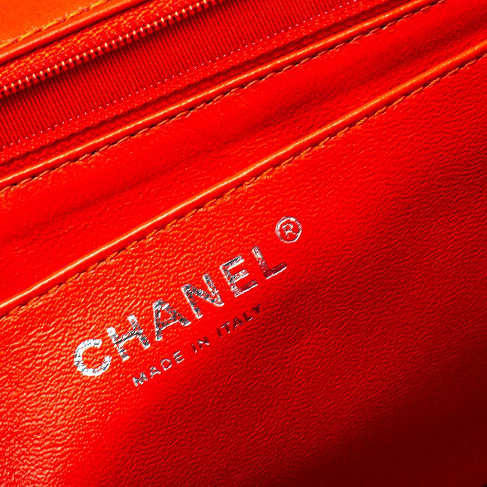 Chanel Orange Chevron Patent Leder Maxi Classic Einzelne Klappe Tasche 2