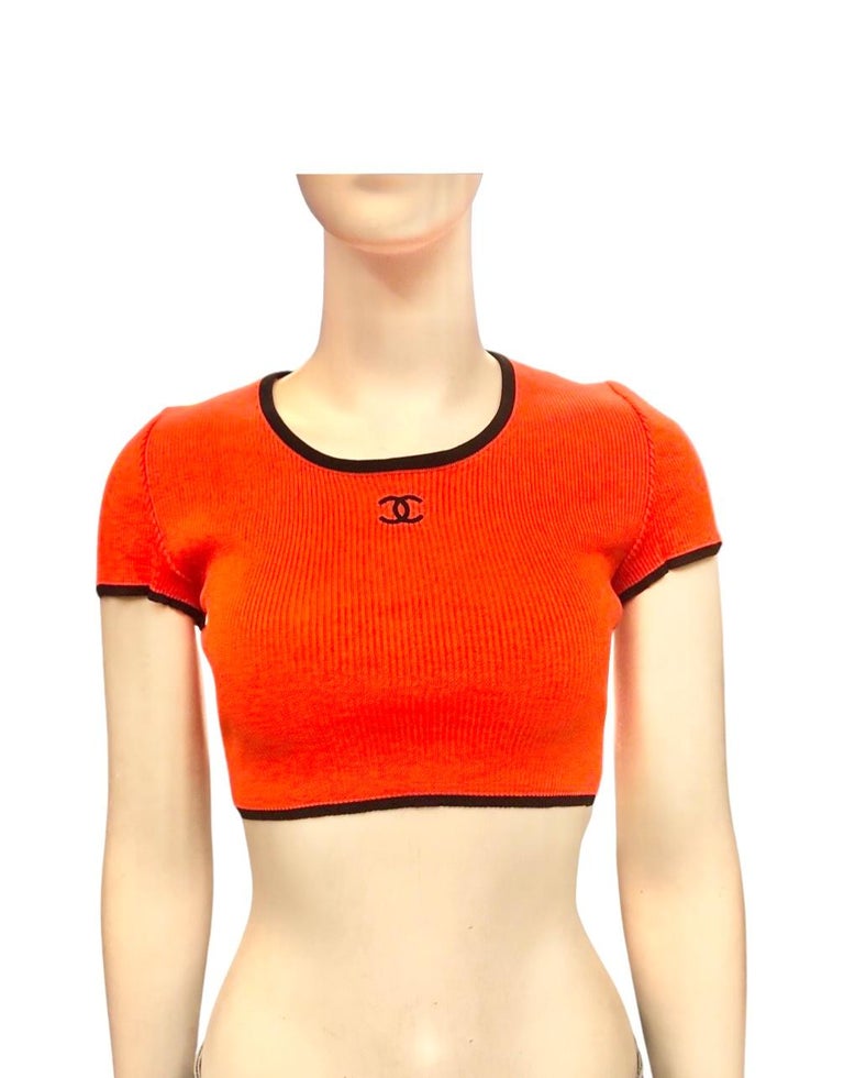 Chanel Orange cotton "CC" Cropped Top  For Sale