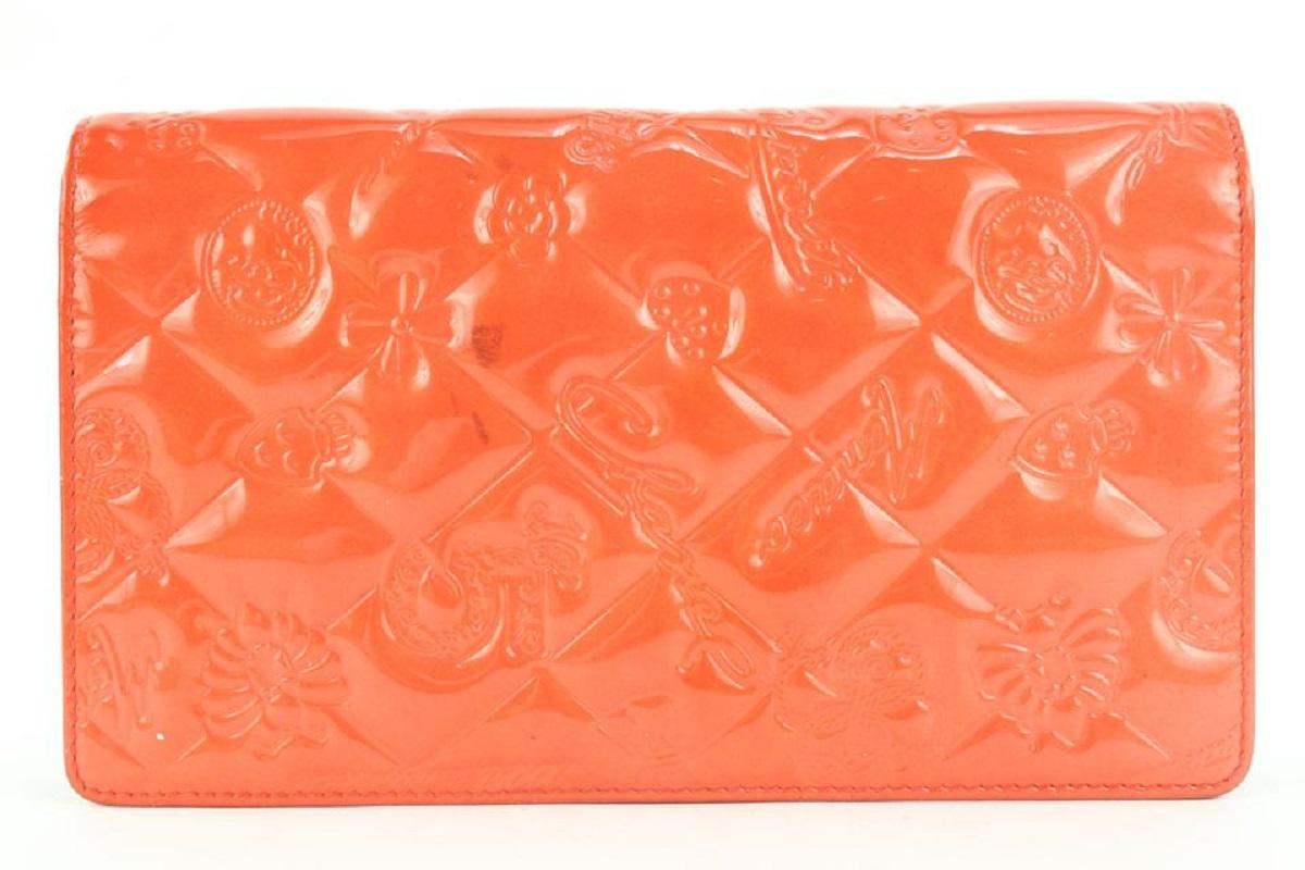 Chanel Orange Embossed Charms Patent Quilted Long Flap Wallet 1ccs616   4