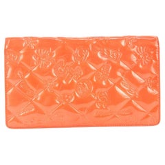 Chanel Orange Embossed Charms Patent Quilted Long Flap Wallet 1ccs616  