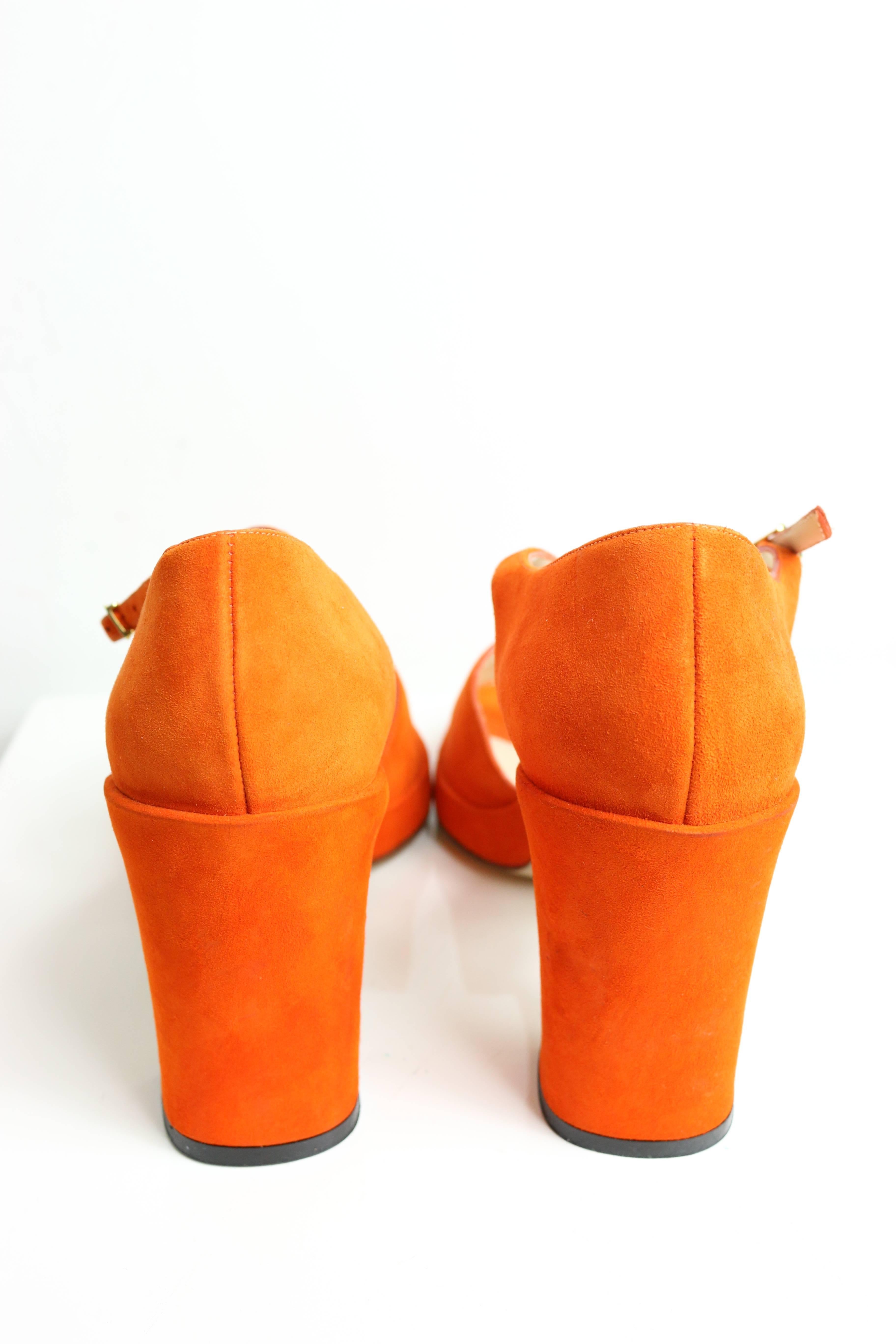 Chanel Orange Embroidered CC Suede Strap Sandals  In Excellent Condition For Sale In Sheung Wan, HK
