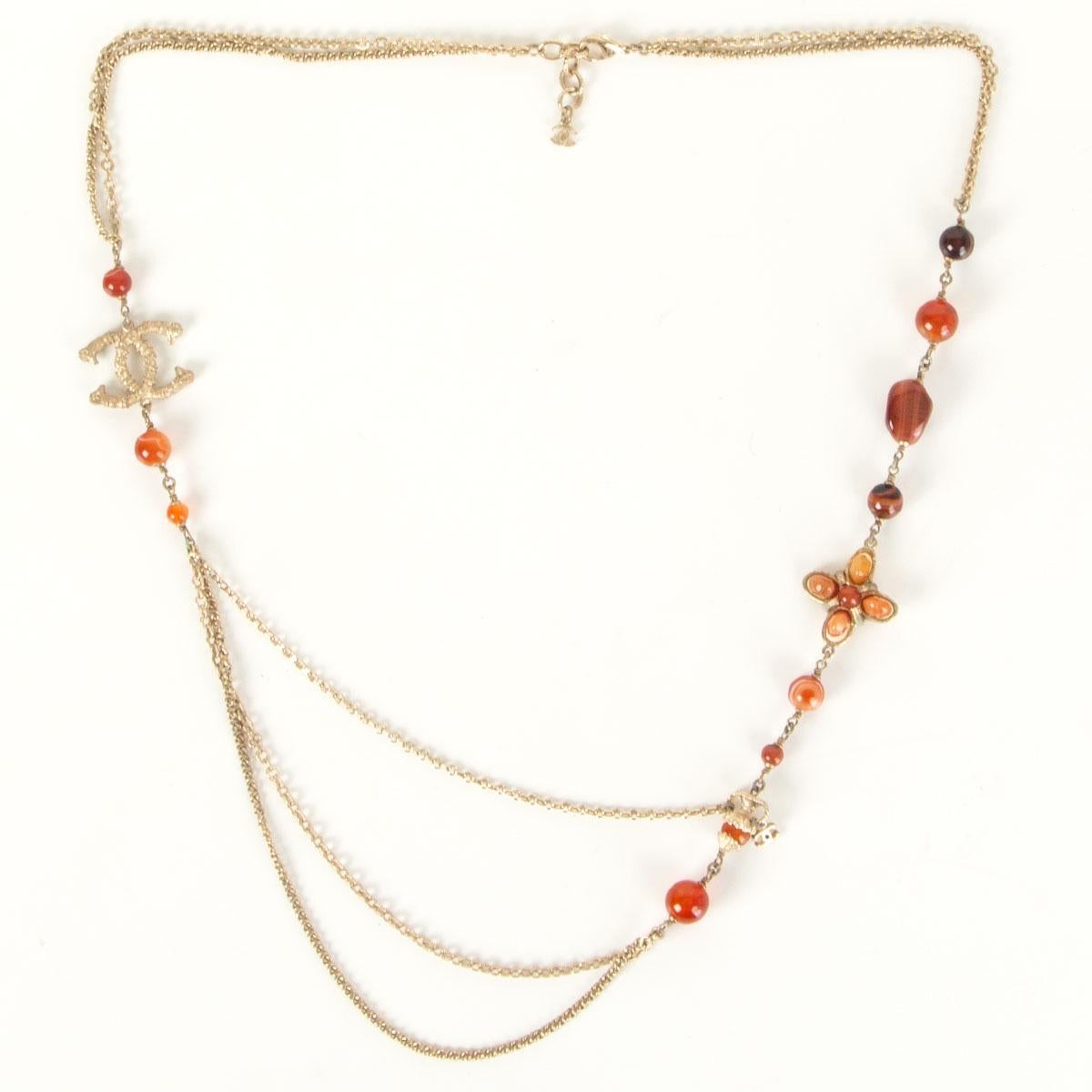 Women's CHANEL orange & gold 2018 CRUISE PARIS GREECE BEADED Chain Necklace For Sale