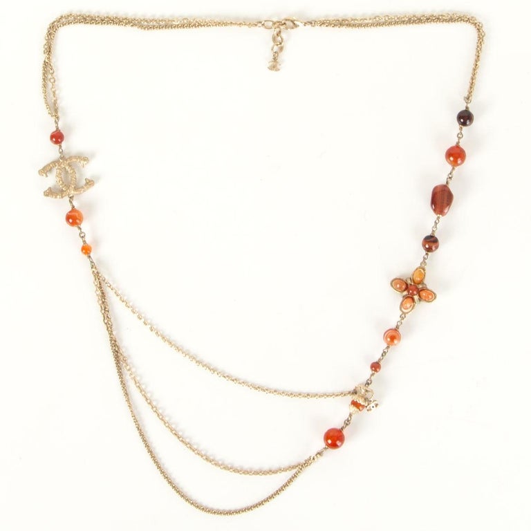 CHANEL orange and gold 2018 CRUISE PARIS GREECE BEADED Chain Necklace ...