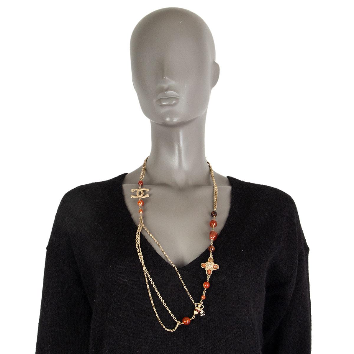 CHANEL orange & gold 2018 CRUISE PARIS GREECE BEADED Chain Necklace For Sale 5