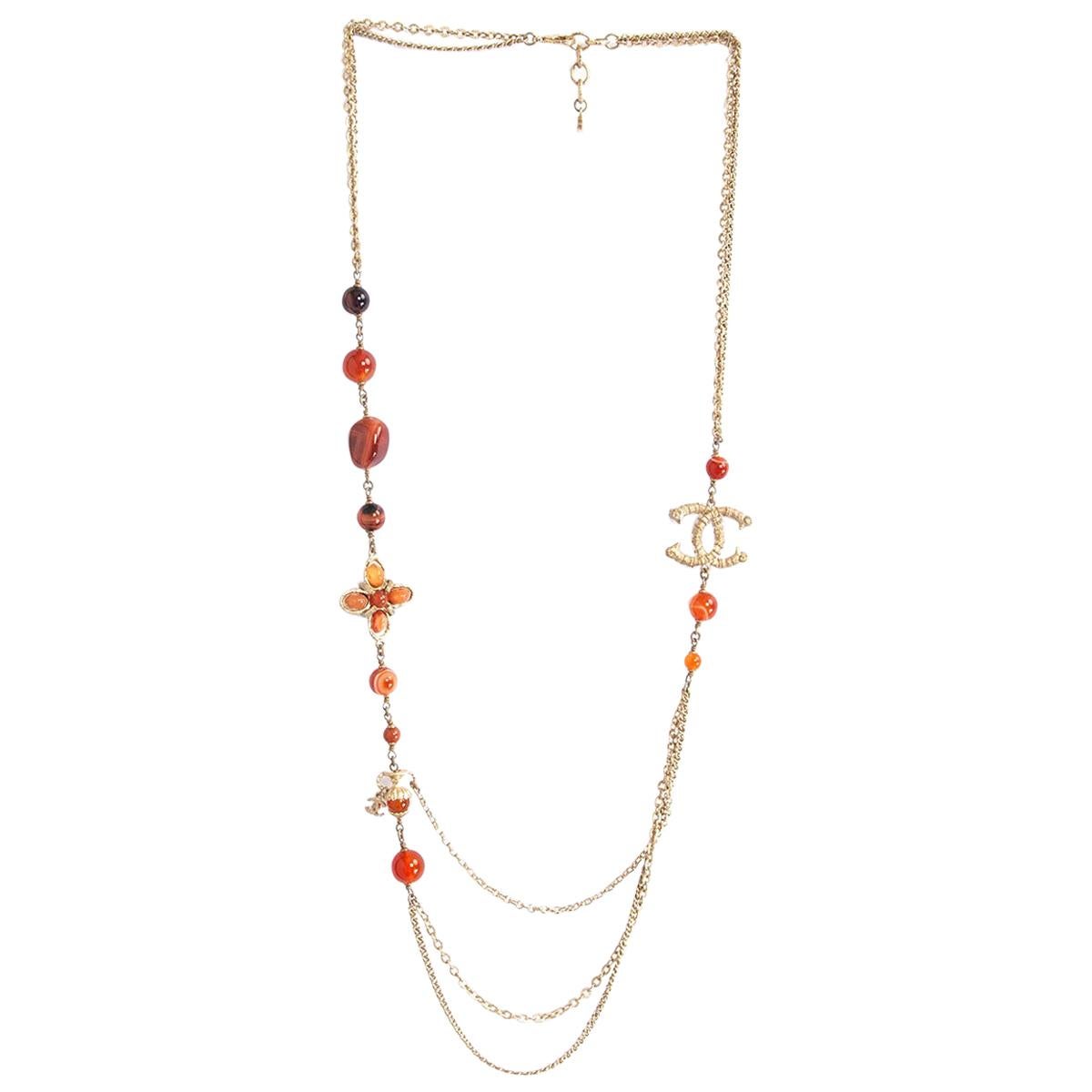 CHANEL orange & gold 2018 CRUISE PARIS GREECE BEADED Chain Necklace For Sale