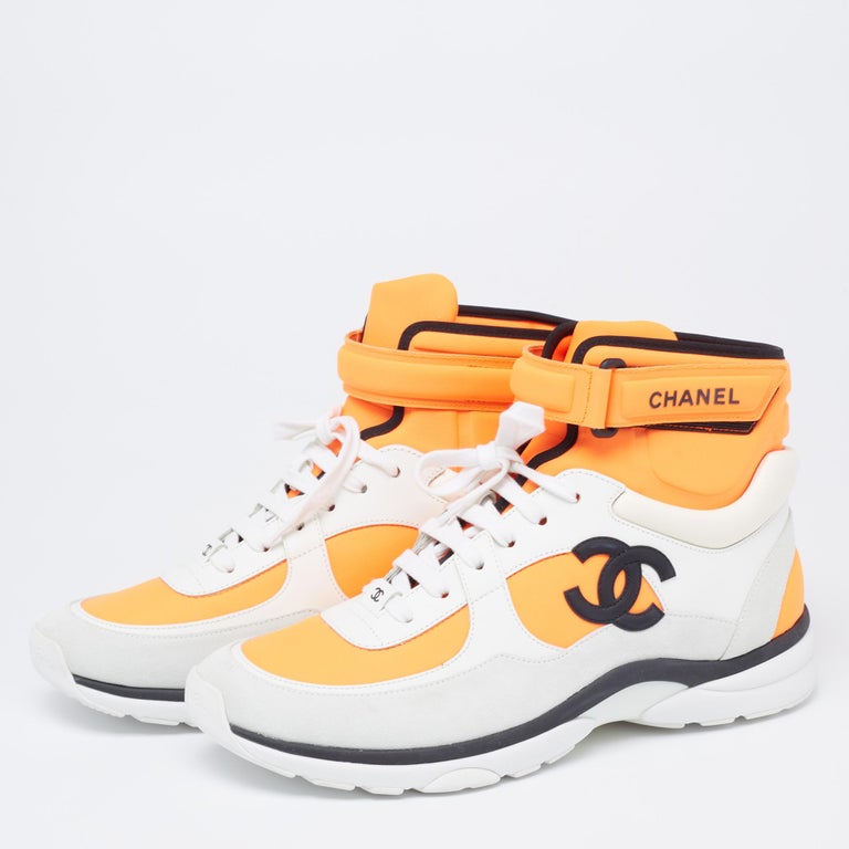 Chanel Orange/Grey Suede And Leather CC High Top Sneakers Size 42 at  1stDibs | chanel orange shoes, chanel high top sneakers orange, grey chanel  sneakers