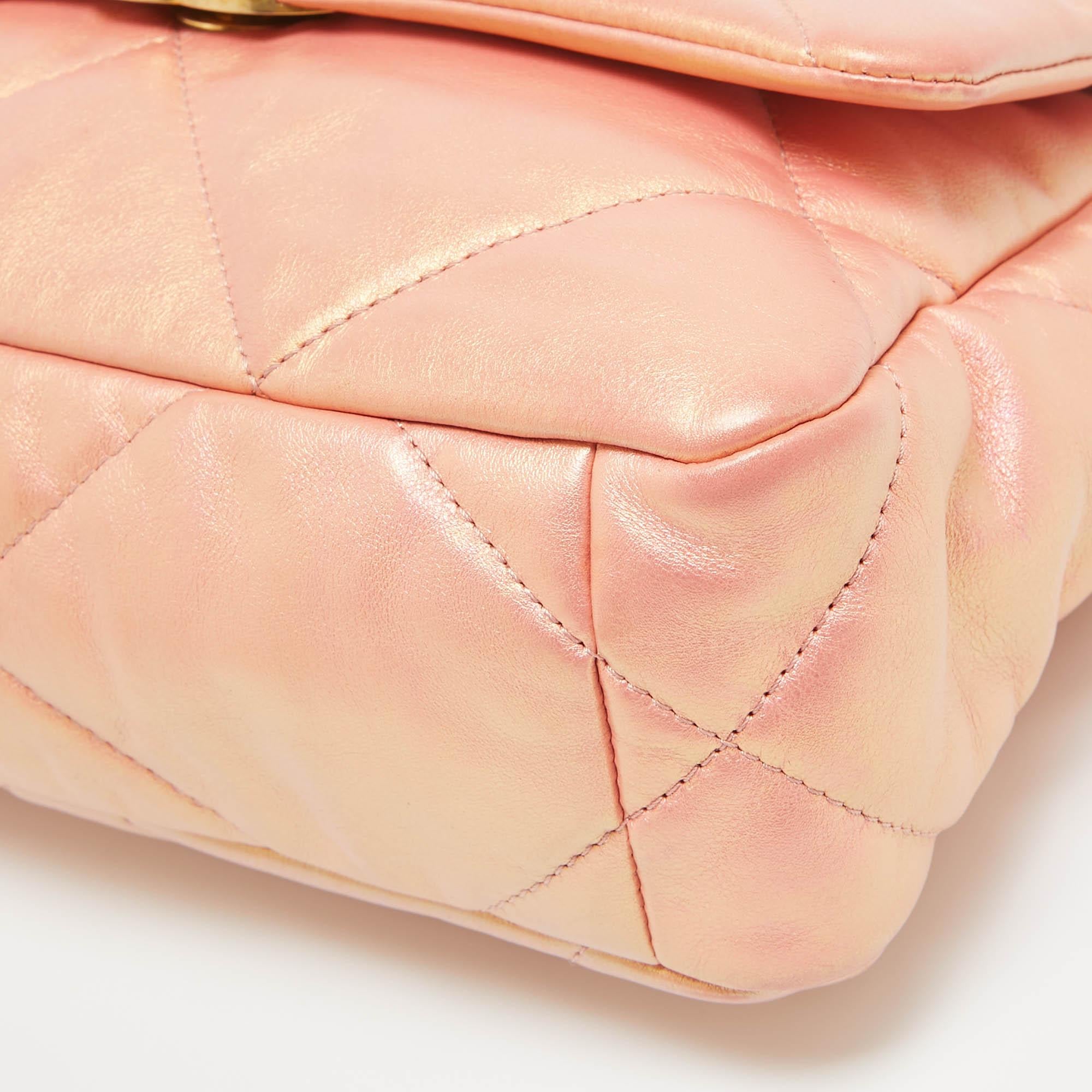 Chanel Orange Iridescent Quilted Leather Medium 19 Flap Bag 8