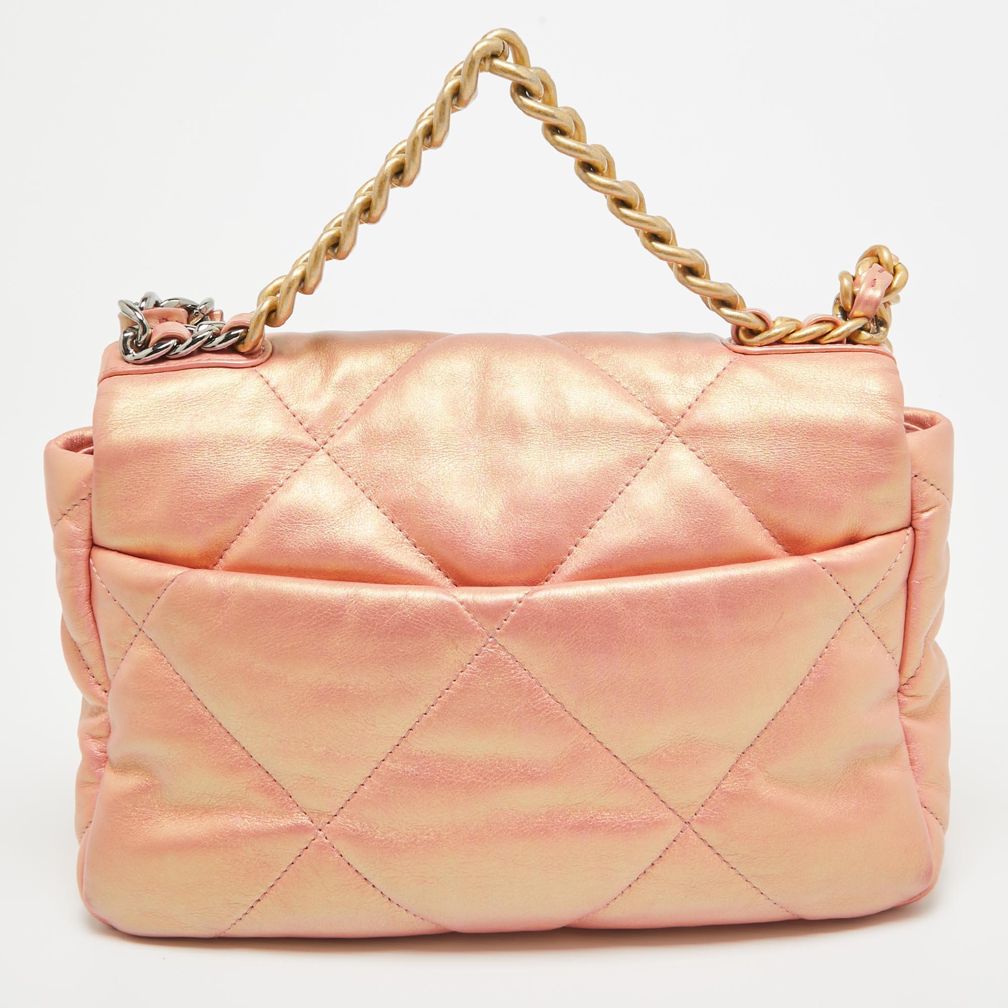Chanel Orange Iridescent Quilted Leather Medium 19 Flap Bag 9
