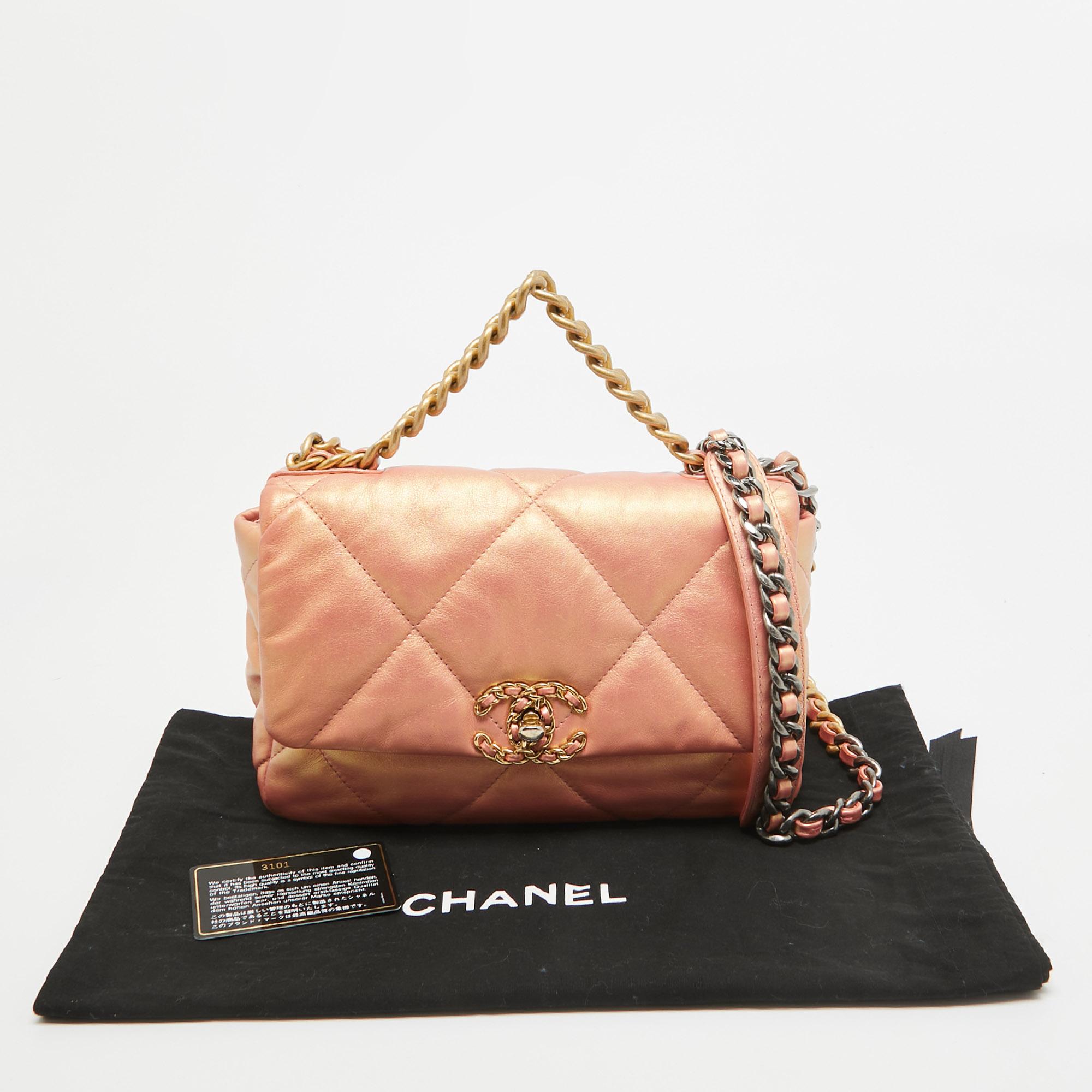 Chanel Orange Iridescent Quilted Leather Medium 19 Flap Bag 11