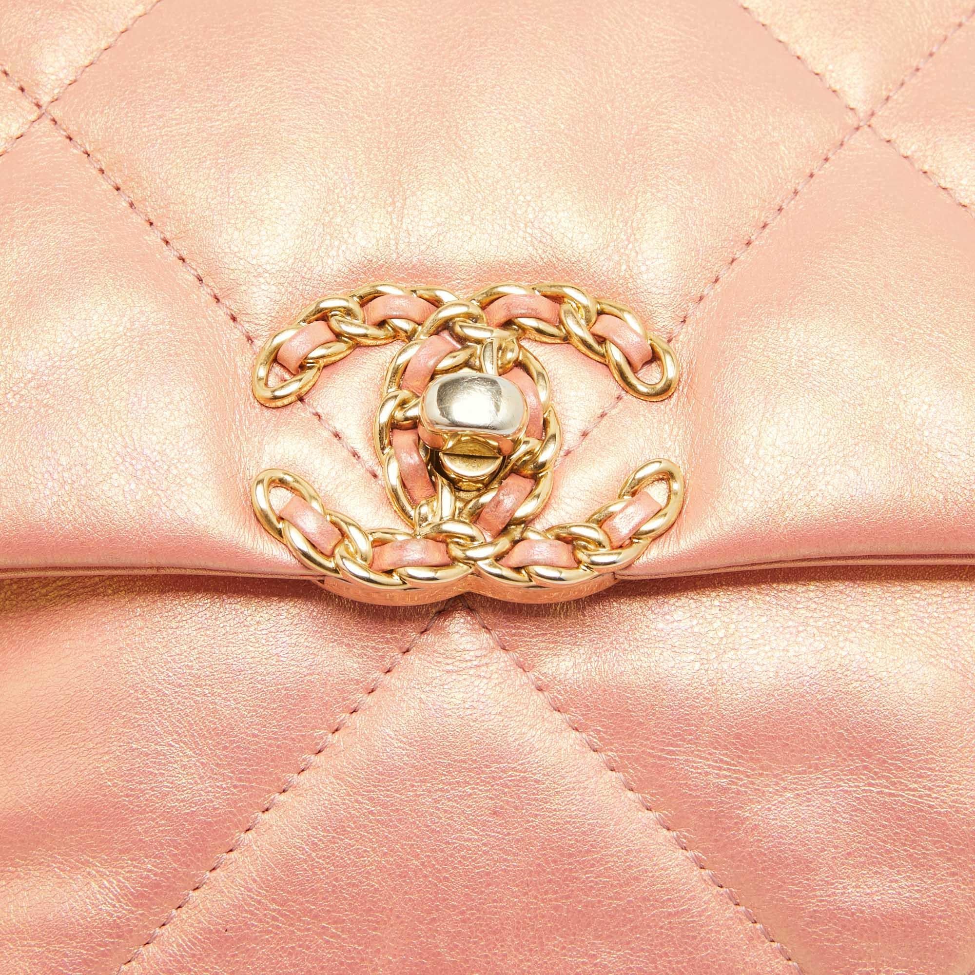 Women's Chanel Orange Iridescent Quilted Leather Medium 19 Flap Bag
