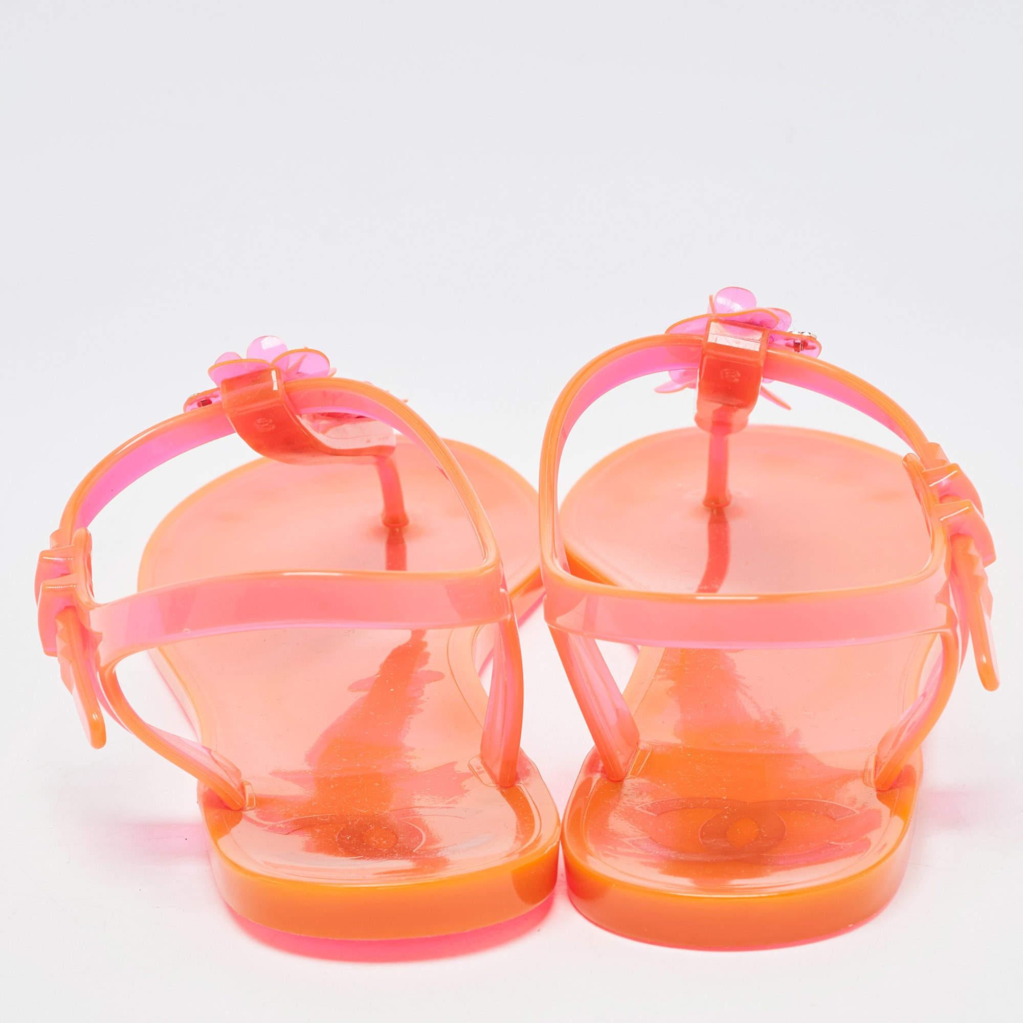 Pink Chanel Orange Jelly Ankle Strap Sandals Size 39
