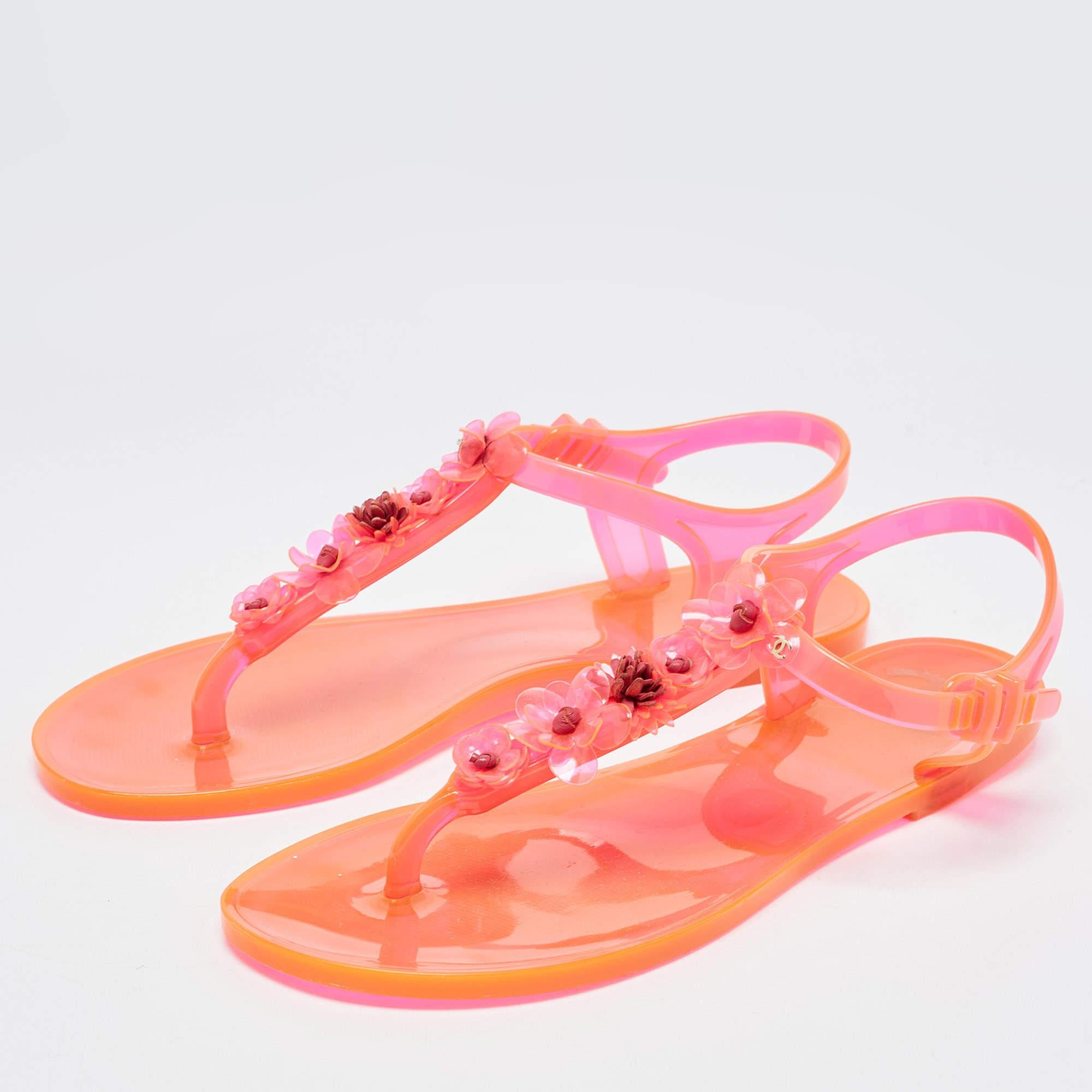 Chanel Orange Jelly Ankle Strap Sandals Size 39 In Good Condition In Dubai, Al Qouz 2
