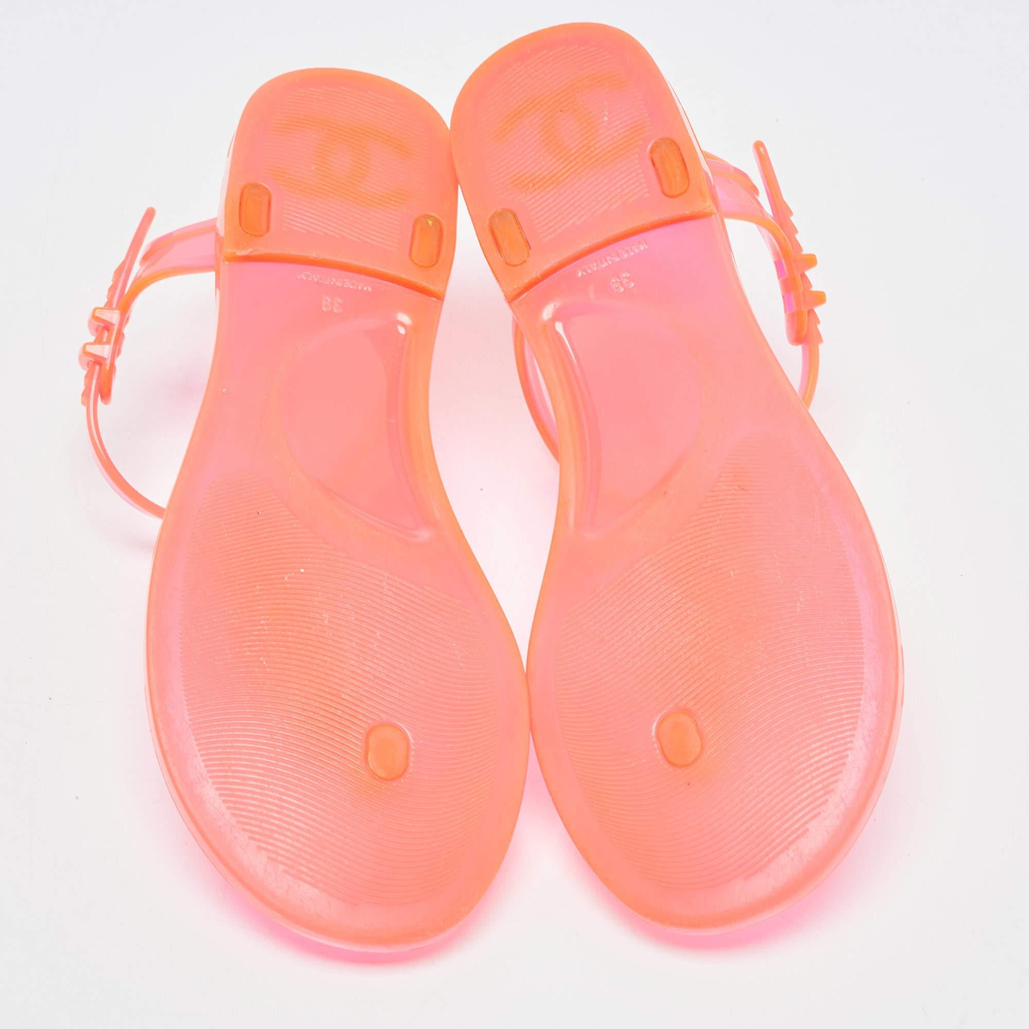 Chanel Orange Jelly Ankle Strap Sandals Size 39 3