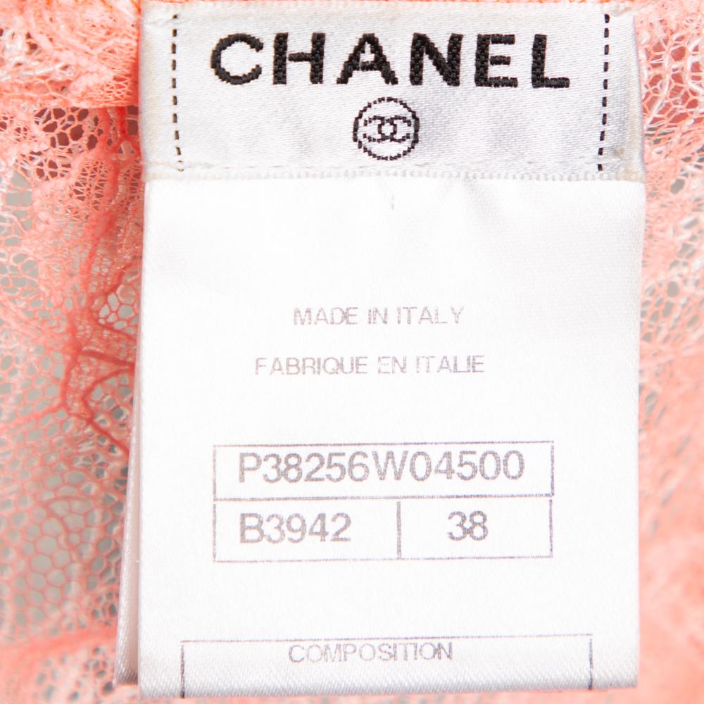 Chanel Orange Lace Waist Tie Detail Button Front Jacket M 2