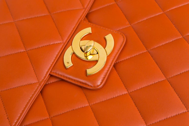 Women's or Men's Chanel Orange Lambskin Briefcase For Sale