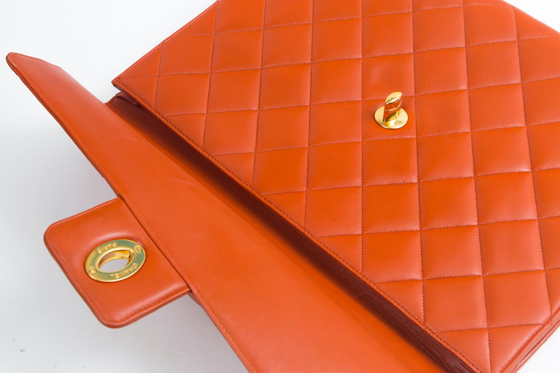 Chanel Orange Lambskin Briefcase In Good Condition In Westport, CT