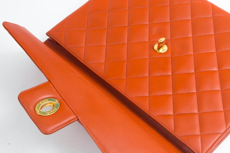 Chanel Orange Lambskin Briefcase For Sale 2