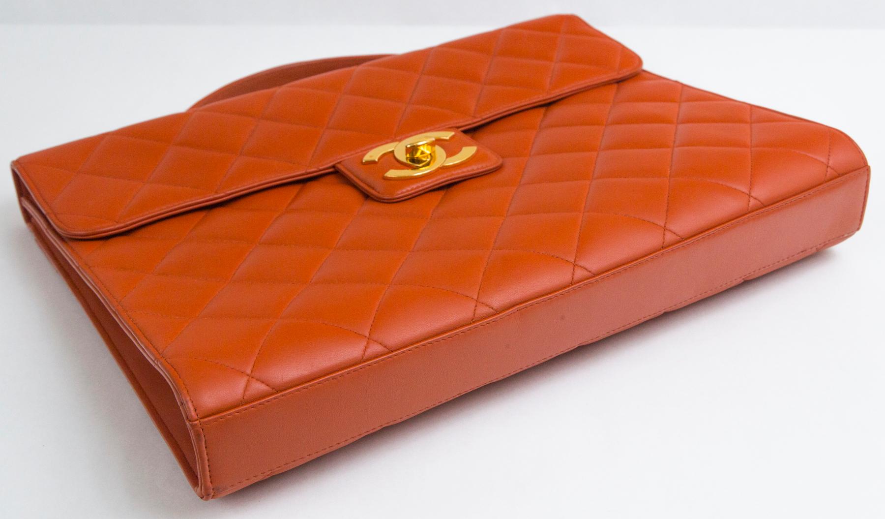 Women's or Men's Chanel Orange Lambskin Briefcase