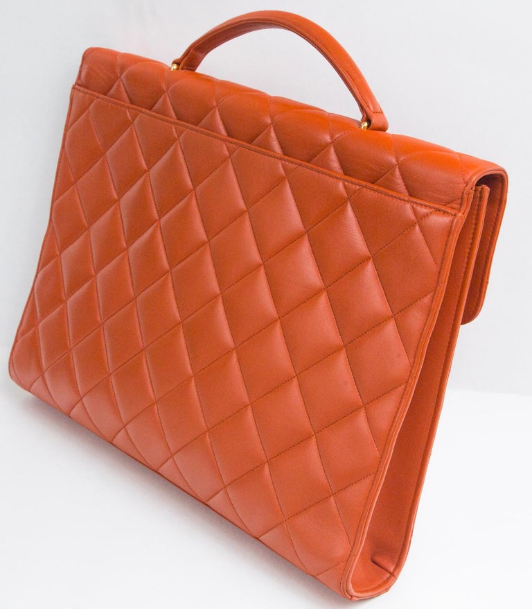 Chanel Orange Lambskin Briefcase For Sale 4