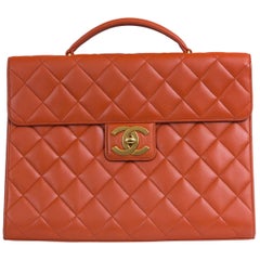 Retro Chanel Orange Lambskin Briefcase
