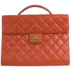 Vintage Chanel Orange Lambskin Briefcase