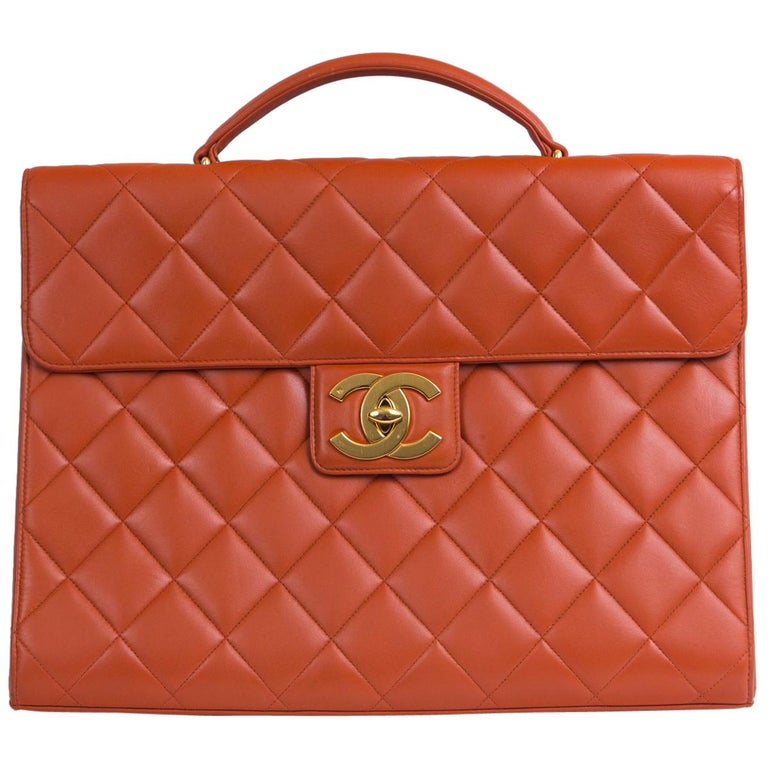 Chanel Orange Lambskin Briefcase For Sale at 1stdibs