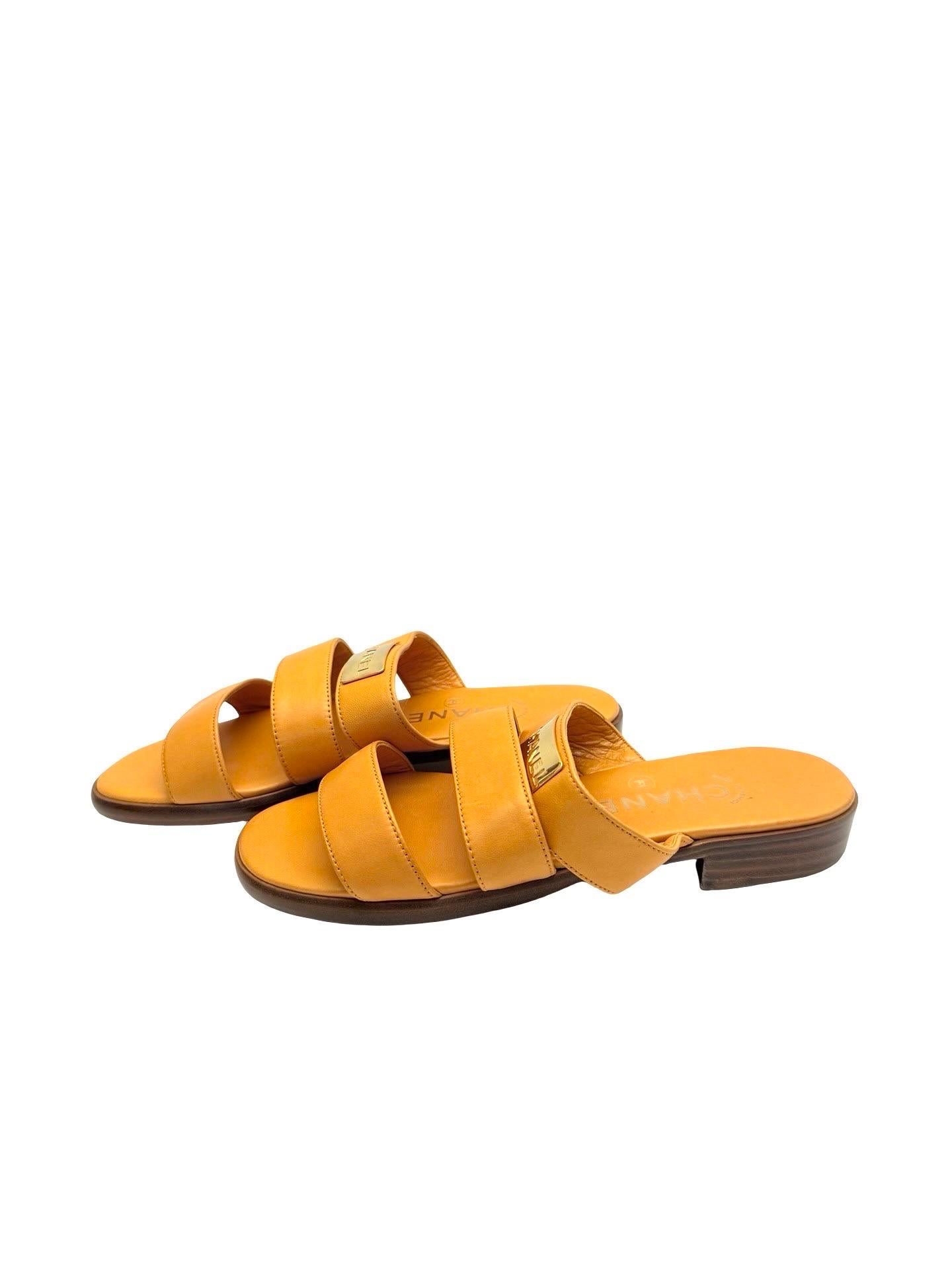 Chanel orange lambskin sandals For Sale 1
