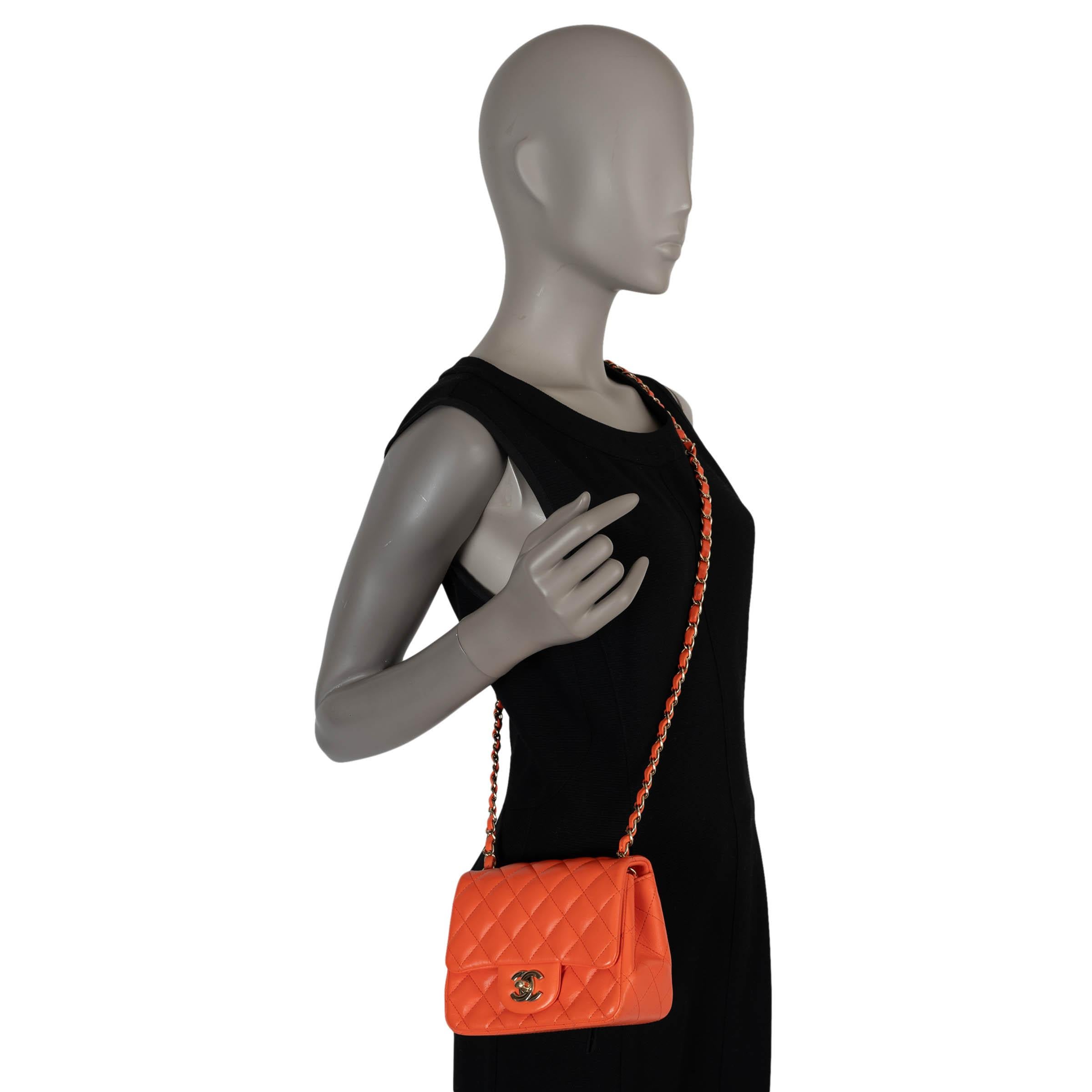 CHANEL orange leather 20A CLASSIC MINI SQUARE Shoulder Bag For Sale 6