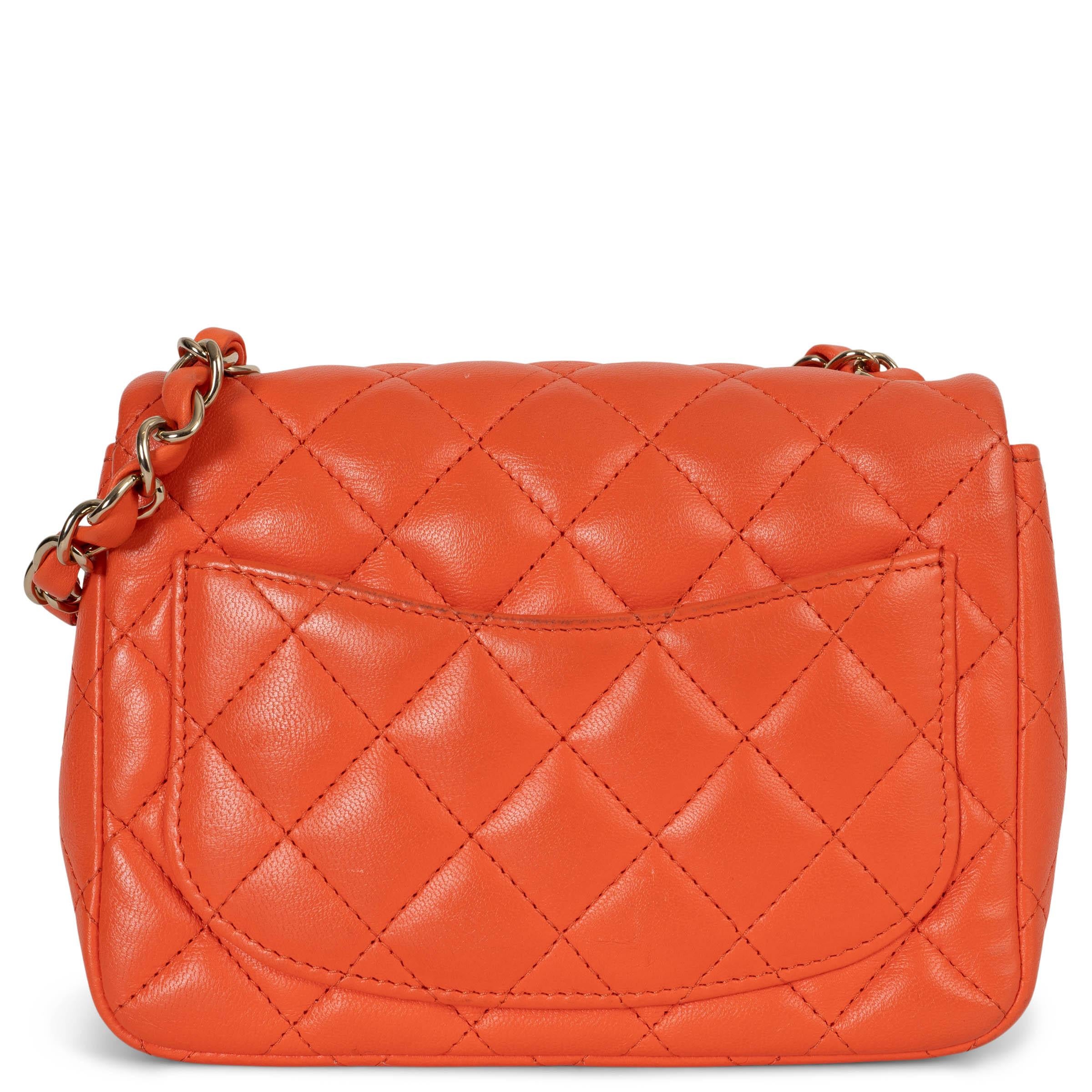 Red CHANEL orange leather 20A CLASSIC MINI SQUARE Shoulder Bag For Sale