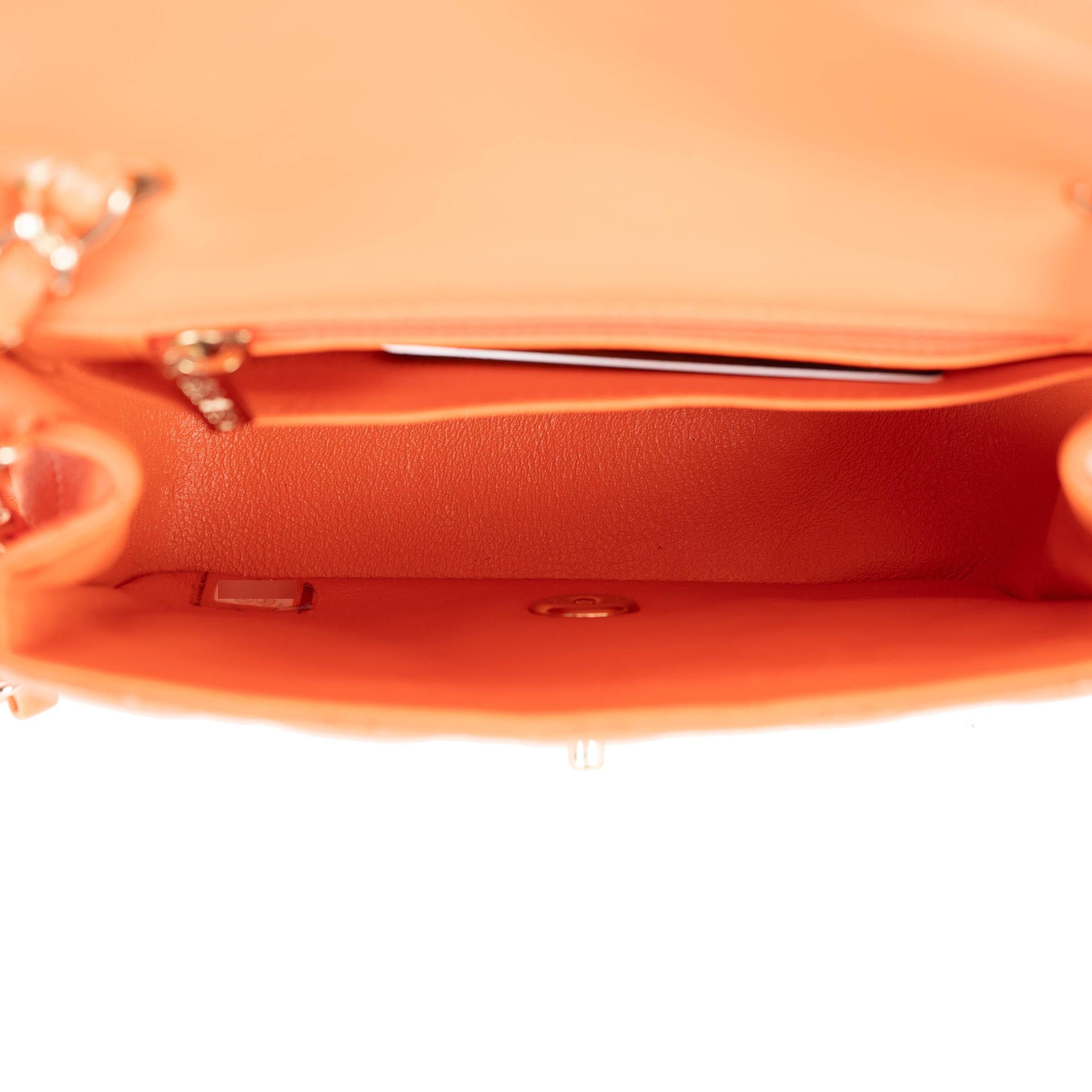 CHANEL orange leather 20A CLASSIC MINI SQUARE Shoulder Bag For Sale 1