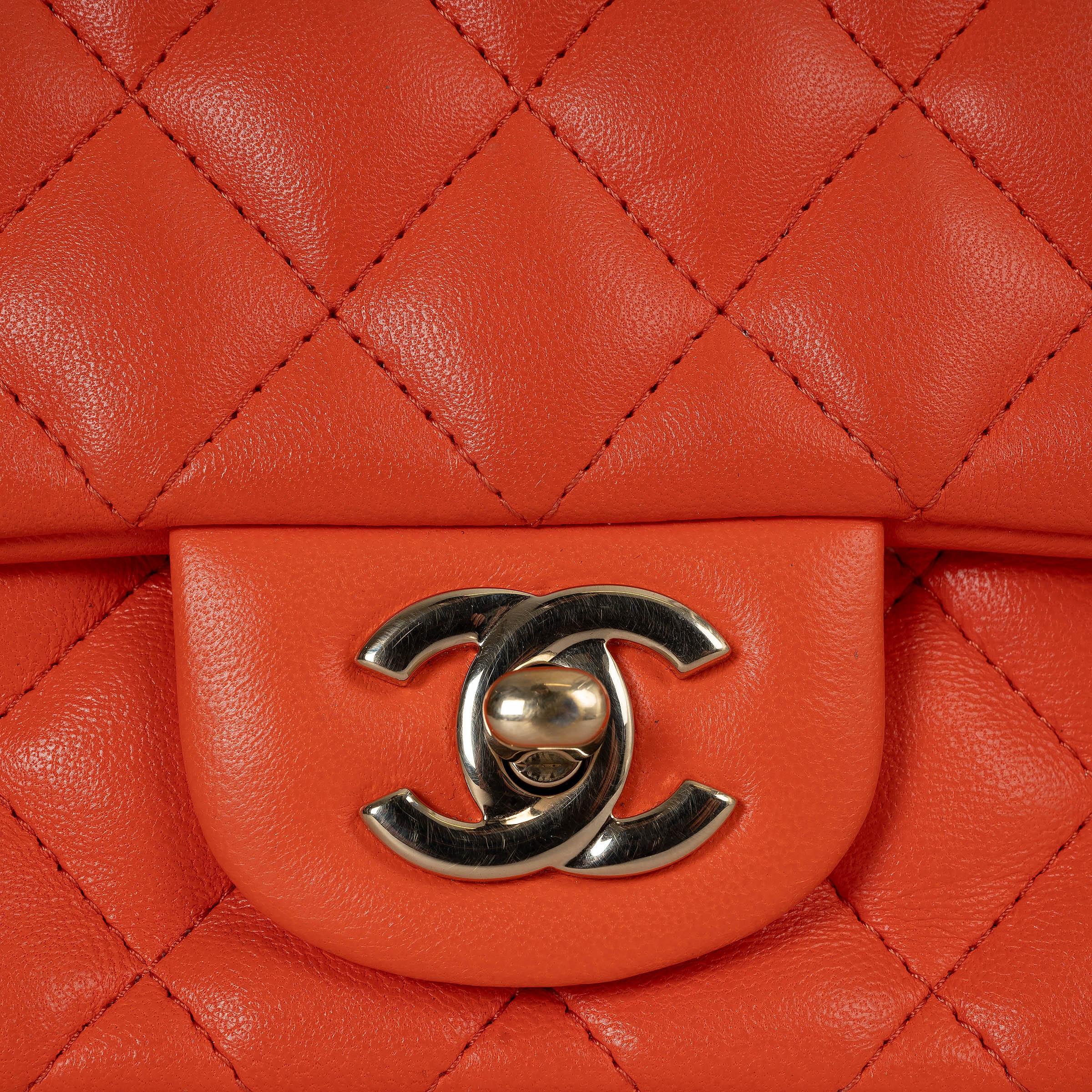 CHANEL orange leather 20A CLASSIC MINI SQUARE Shoulder Bag For Sale 2
