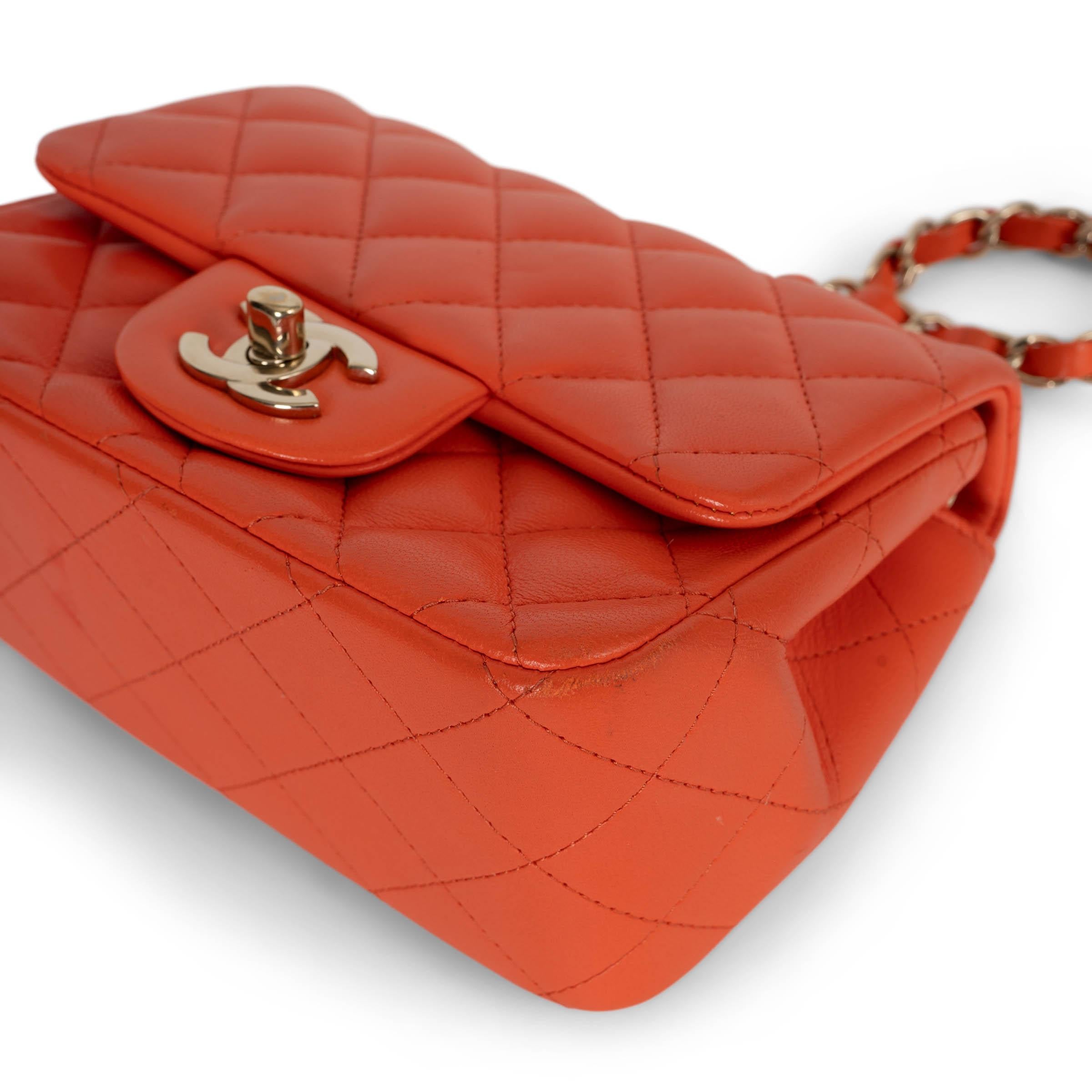 CHANEL orange leather 20A CLASSIC MINI SQUARE Shoulder Bag For Sale 5