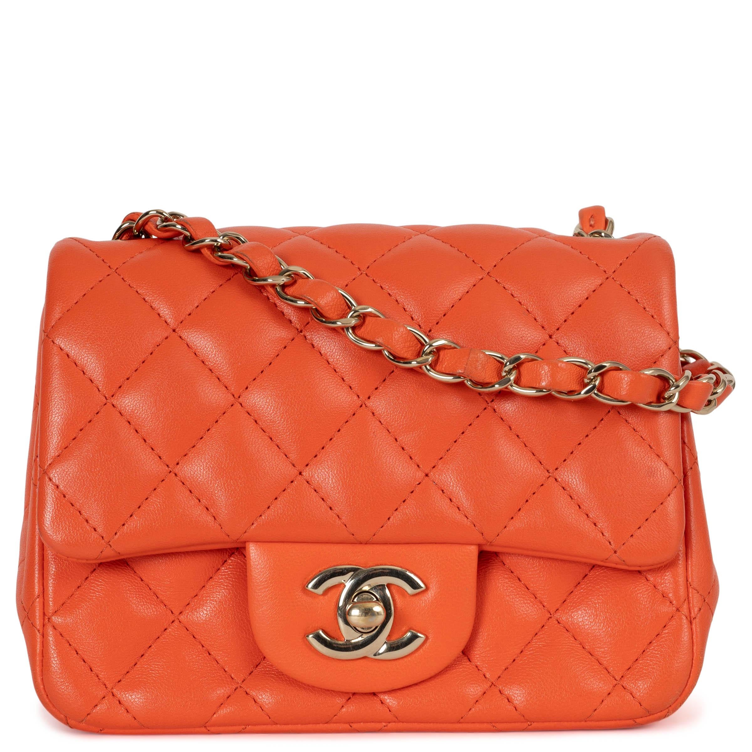 CHANEL orange leather 20A CLASSIC MINI SQUARE Shoulder Bag For Sale